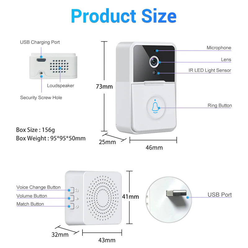 Wireless Security Smart WiFi Doorbell Intercom Video Camera Door Ring